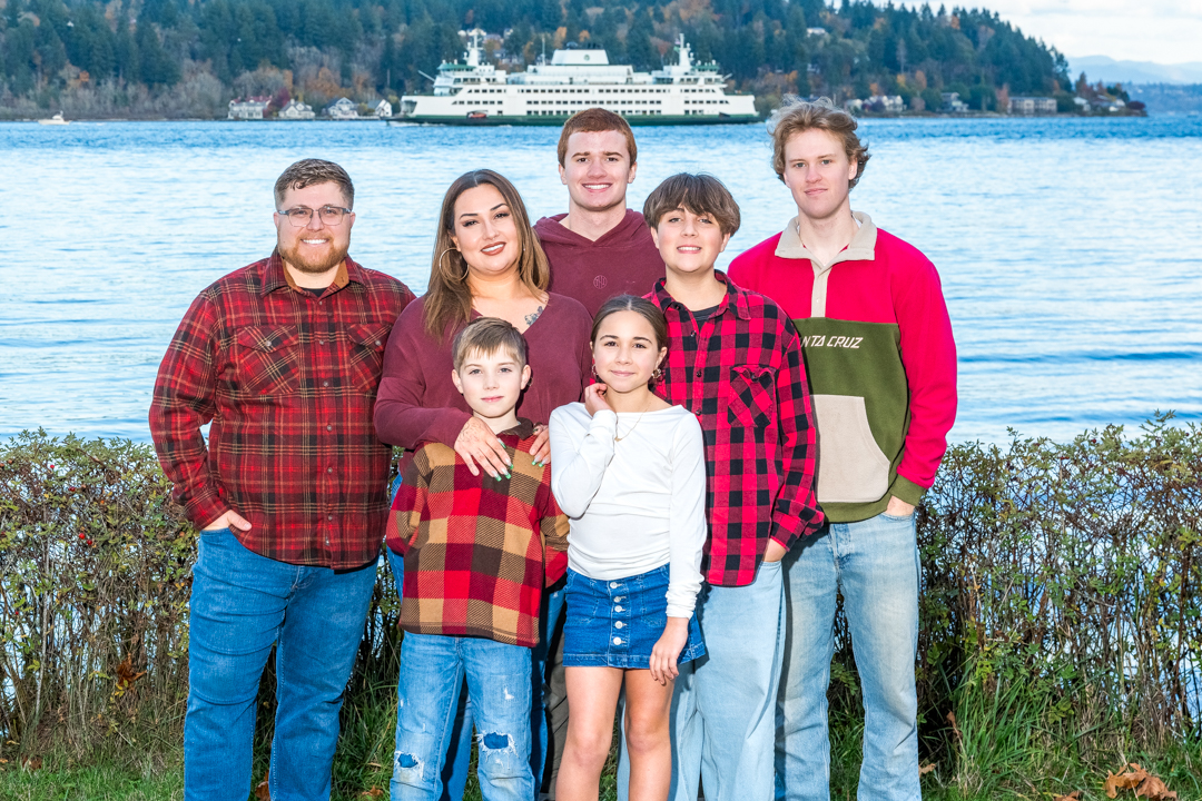 Ben and Family with Ferry in background at Manchester State Park