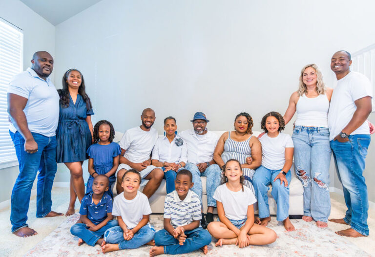 Large family during an at home photo session in Kitsap County, Washington