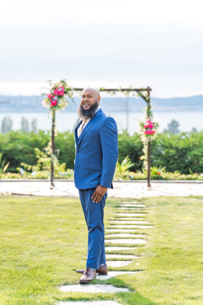 Groom waiting for Bride at Damian’s Venue located in Tacoma WA.