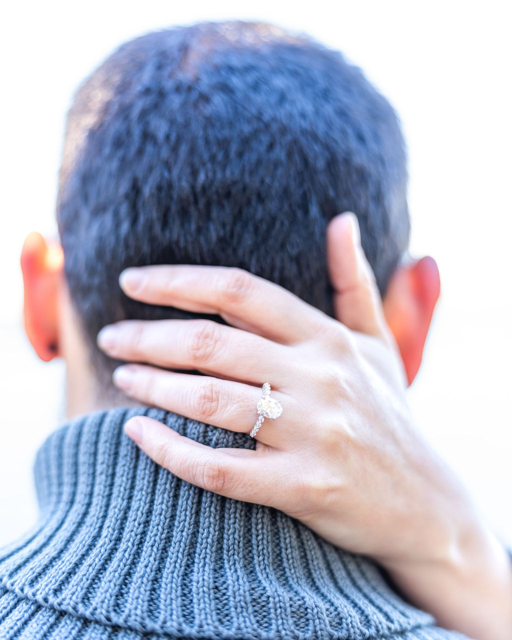 Engagement ring detail photo taken right after a surprise proposal in Kitsap County, Washington