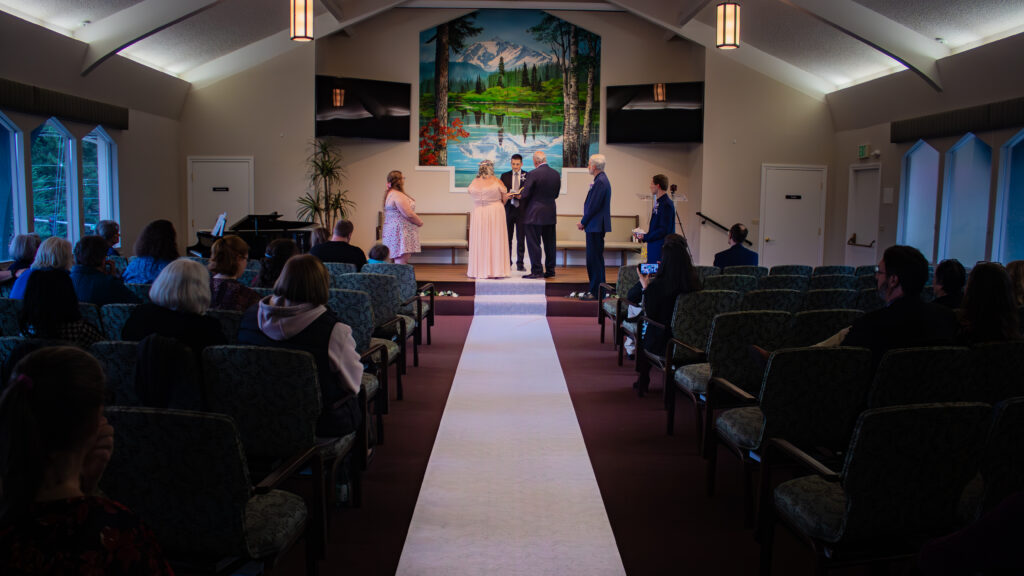 Kitsap wedding with bride and groom and guests