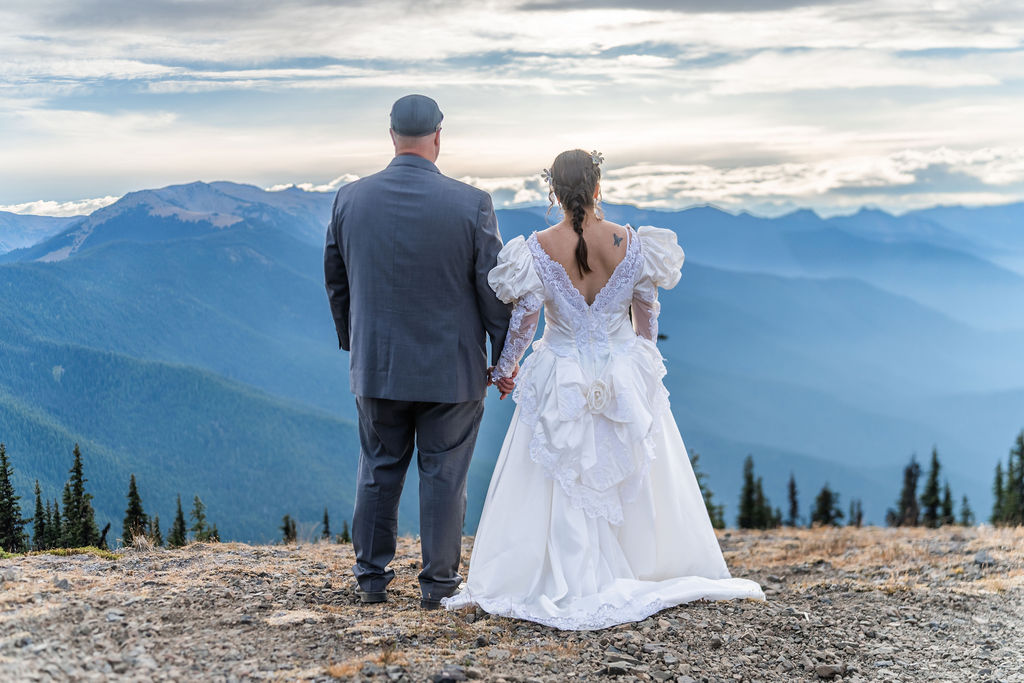 vow renewal couple overlooking the Olympic Mountains at Blue Mountain near Port Angeles Washington