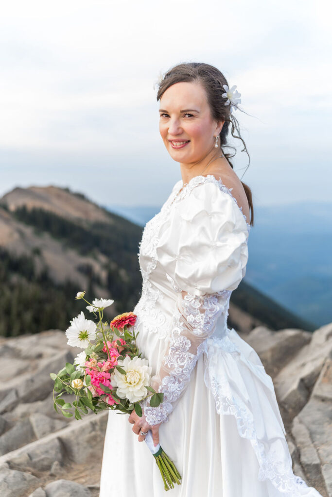 bride and groom portrait on Blue Mountain ridge Washington