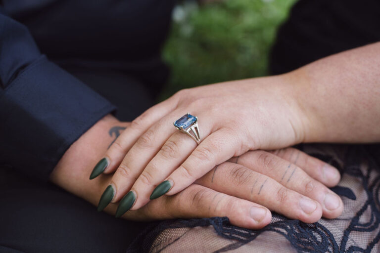 Engagement ring detail during a Kitsap County engagement session