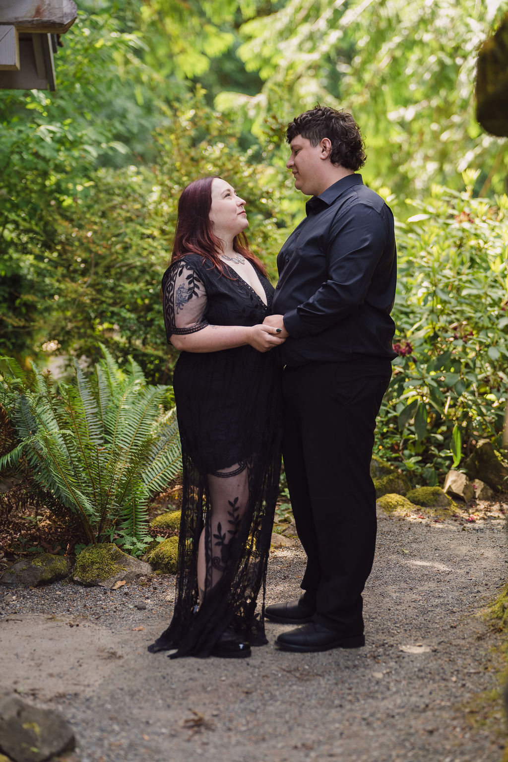 scenic beach engagement photos kitsap county washington green and black outfits