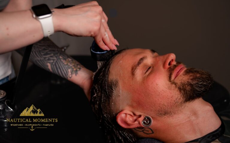 Bremerton branding photographer image of barber Kate Wrinkler at work during a branding session