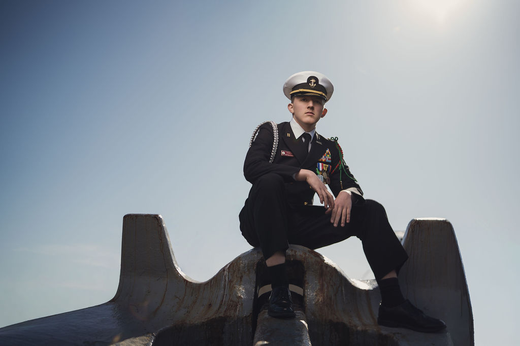 Senior on anchor in the ROTC uniform