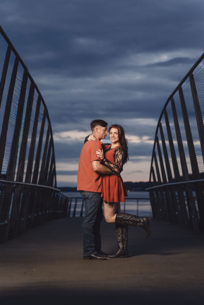 Madison and John Portrait at Chambers bay in Tacoma Washington Jon and Madison on Bridge