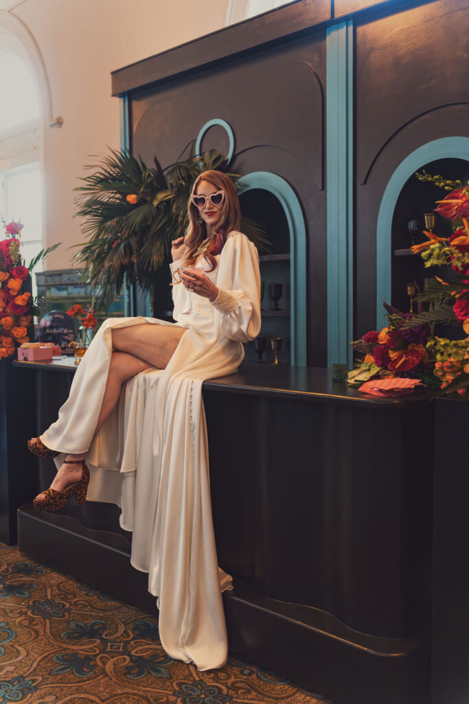 Bride having a cocktail