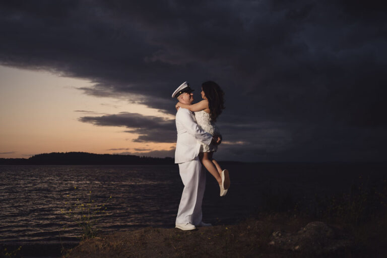 Engagement photos at Chambers Bay along the Puget Sound waterfront in Tacoma