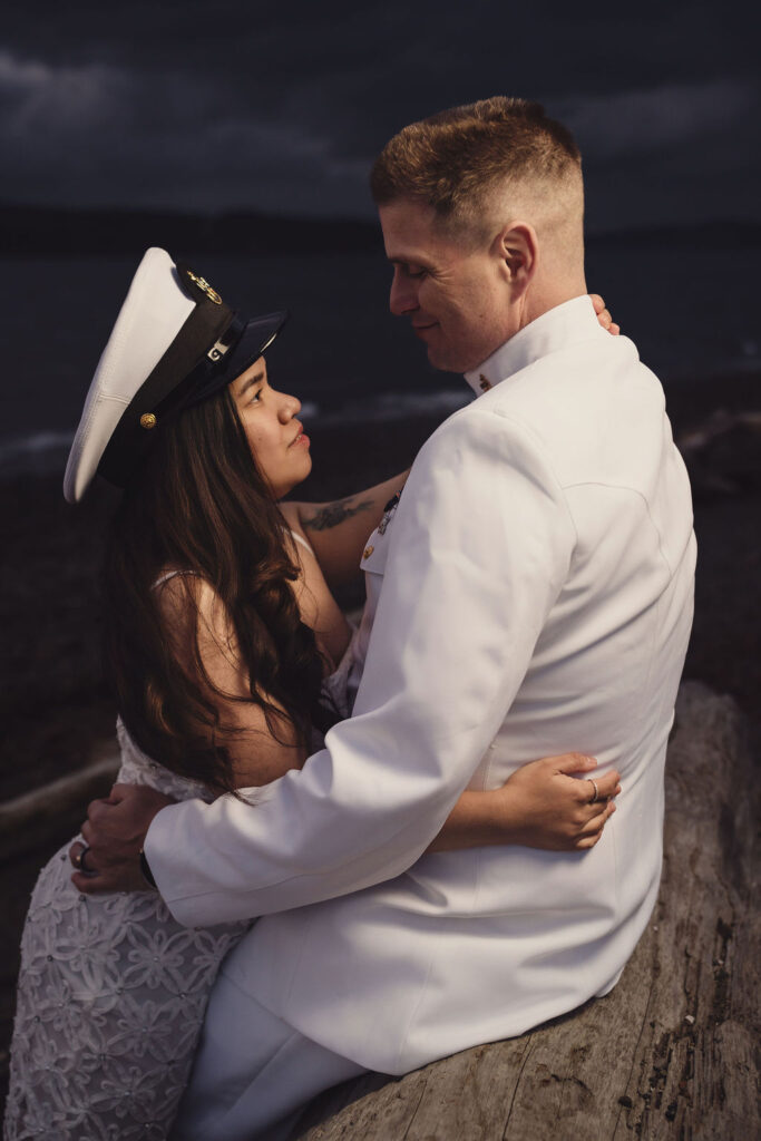 Sunset engagement session at Chambers Bay overlooking Puget Sound in Tacoma