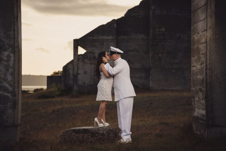 Engagement photos at Chambers Bay along the Puget Sound waterfront in Tacoma