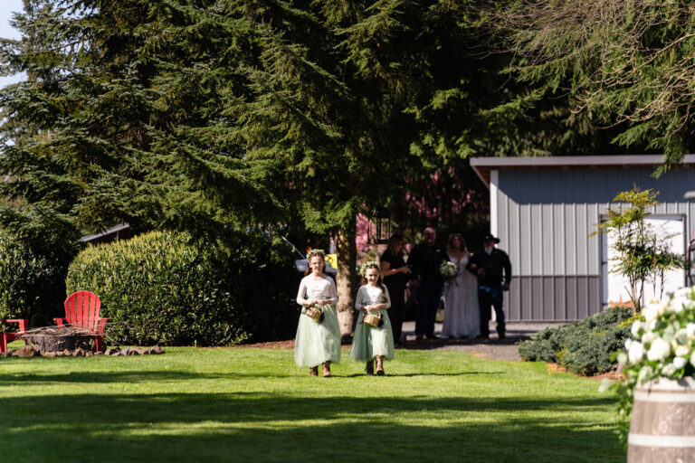 Bride and groom portrait among the cedars at the Mason Jar Gathering Barn in Onalaska, Washington