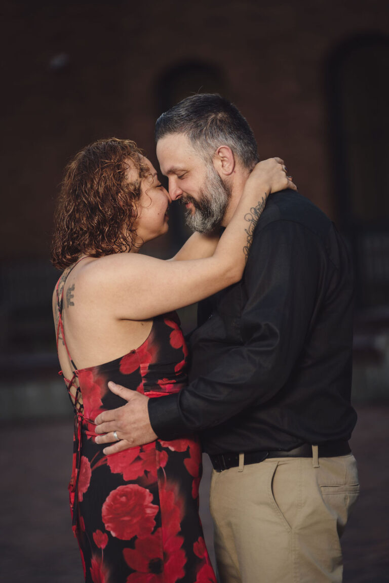 Close up portrait of an engaged couple smiling forehead to forehead, Puget Sound wedding photography by Nautical Moments Photography