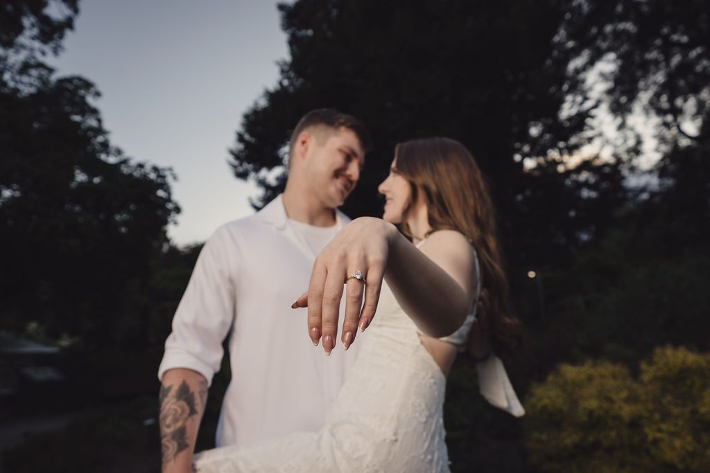 Golden hour engagement session in the Point Defiance Rose Garden