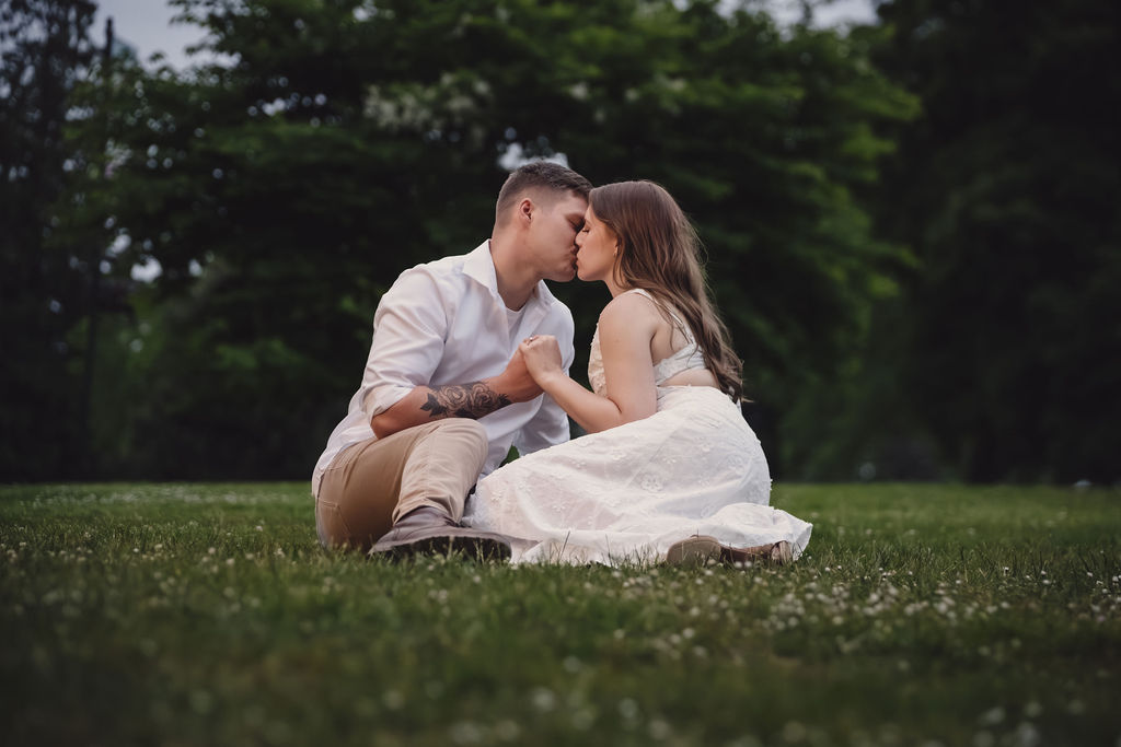 Golden hour glow on an engaged couple at Point Defiance in Tacoma