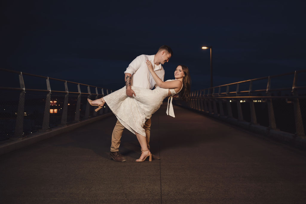 Golden hour engagement session in the Point Defiance Rose Garden