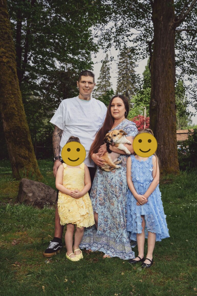 Family of four with their dog at a Kitsap County park