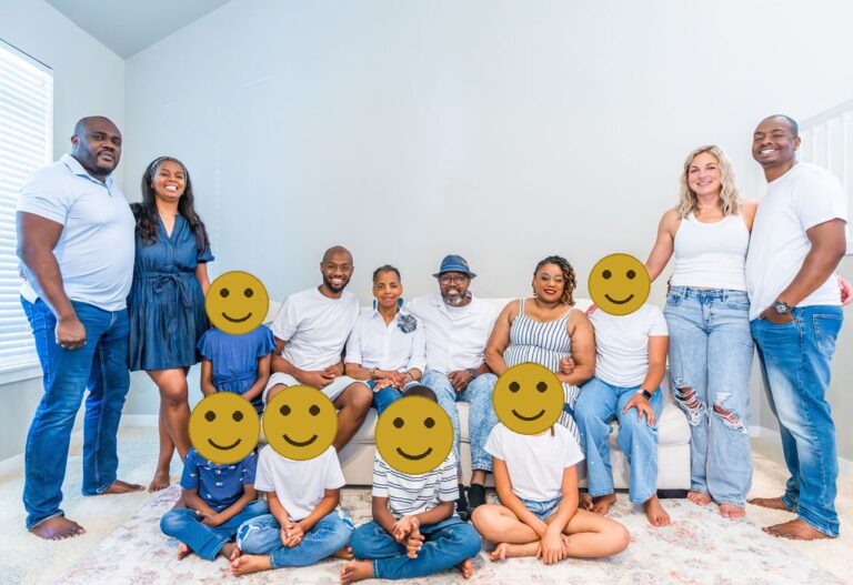 Large family during an at home photo session in Kitsap County, Washington