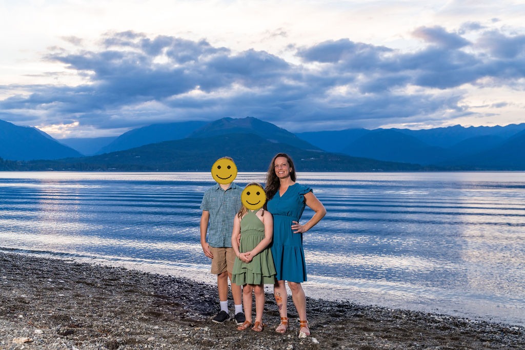 Family Photo in front of Waterfront in Seabeck Scenic Beach State Park, faces covered for privacy
