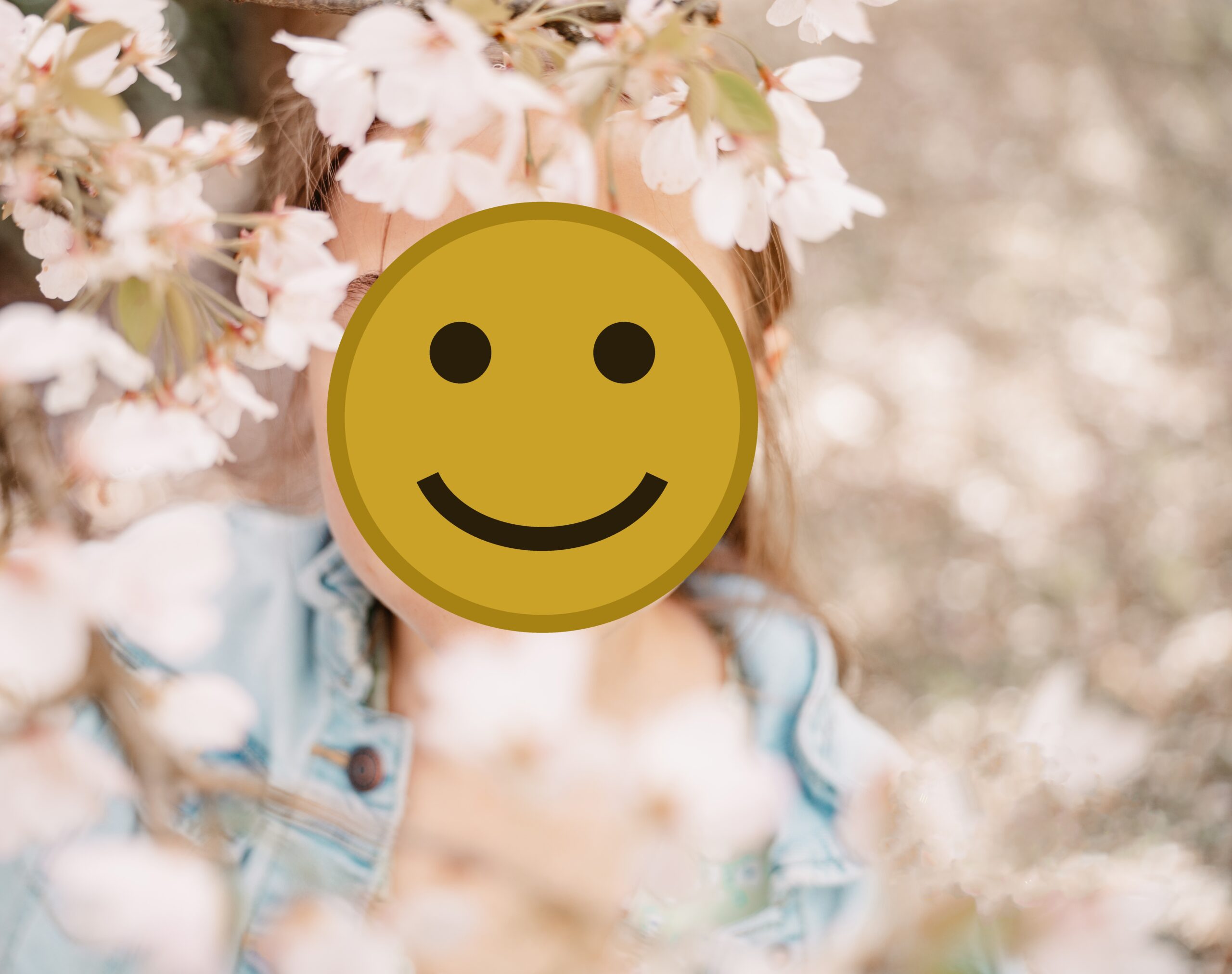 Portrait of young girl with Cherry Blossoms in Bremerton Washington, faces covered for privacy