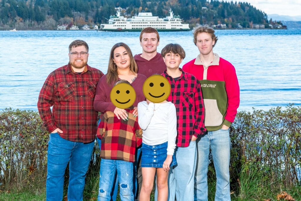 Ben and Family with Ferry in background at Manchester State Park. family photo spots Port Orchard